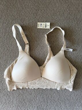 Aerie Sunnie Lace-Trim Wireless Lightly Lined Bra, 34B in Vintage Vanilla NWT